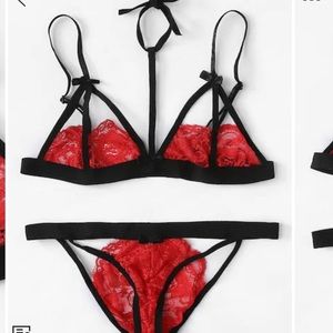 Contrast Trim Lace Bra and Pantie Lingerie